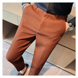 Hnzxzm Summer New Solid Waffle Straight Casual Pants Men Button Zipper Pocket Pants High End Fashion Simple Small Foot Suit Trousers