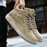 Hnzxzm Men's New Top Layer Pig Skin High Top Cotton Shoes Casual Board Shoes Spring Autumn Fashion Boots Men's Comfortable Warm Board