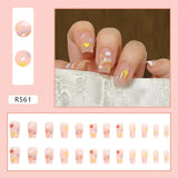 Hnzxzm 24P Cute Childlike Rainbow Nail Art Full Cover Artificial Fake Nails Wearing Reusable False Nails Ballerina Press on Nail Art