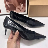 Hnzxzm Elegant Dress Ladies Pumps 2024 Pointed Classic Stilettos Patent Leather Brand Design High Heels Modern Office Women's Shoes