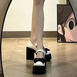 Hnzxzm Spring Thick Heels Platform  Janes Women Sweet Lovely Ankle Strap Lolita Shoes Woman Patent Leather Bow tie High  Pumps