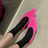 Hnzxzm Fashion Pointed Toe Fur Ballet Flat Woman Winter Warm Plush Shallow Loafer Ladies Concise Furry Heeled Dress Shoes Zapatos Mujer