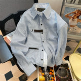 Hnzxzm 2024 Spring  Autumn Design Fake Two Piece Striped Hong Kong Style Workwear Raspy and Handsome Long Sleeve Trendy Men's Shirt