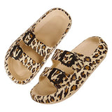 Hnzxzm Leopard Soft Sole Pillow Slippers for Women Double Buckle Thick Platform Cloud Slides Sandals Woman Summer Non-Slip Flip Flops