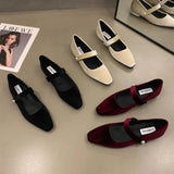 Hnzxzm Suede Flats Loafers Women Marie Janes Spring Shoes 2024 Square Toe Ballet Dance Shoes Fashion Luxury Dress Zapatillas De Mujer