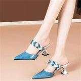 Hnzxzm - Pointed Designer Slides Fashion Rhinestones Non-Slip Women Slippers Elegant High Heel Outdoor Pearl Party Shoes