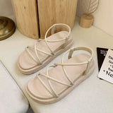 Hnzxzm Sandals for Woman Platform Summer 2024 Beach Women's Shoes Beige Footwear with Medium Heels Orthopedic Roman Style Daily F H Vip