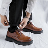 Hnzxzm Fashionable Brand Men's Genuine Leather British Style Thick Bottomed Workwear Shoes Men's Comfortable Large Toe Leather Shoes