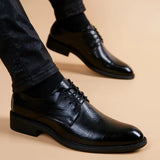 Hnzxzm Men Wedding Leather Business Men's Dress Pointed Casual Youth British Style Inner Heightening Spring 2024 New Arrivals Shoes