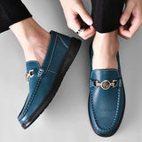 Hnzxzm British Style Casual Leather Men Dress Blue Breathable Business Leather Shoes Handmade Loafers Classic Men Wedding Oxfords Flats