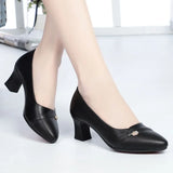 Hnzxzm Women Fashion Green High Quality Square Heel Pumps Lady Cute & Classic Black Office Heel Shoes Zapatos De Mujer