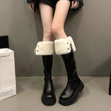 Hnzxzm Winter Women Warm Cotton Knee High Boots Elegant Slip On Shoes Concise Thick Heel Long Botas De Mujer