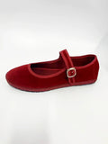 Hnzxzm Velvet Mary Jane Shoes for Women Hand Stitch Casual Streetwear Ballet Flats Pumps Female Solid Color Red Cloth Shoes Loafers