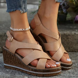 Hnzxzm Fashion Wedge Sandals for Women Summer 2024 Casual Non-slip Peep Toe Platform Shoes Rubber Sole Buckle Elegant Heel Woman Sandale