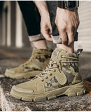 Hnzxzm - Camouflage Shoes for Men Spring Fashion Lace Up Outdoor Male Booties Platform Desert Military Boots New Men's Ankle Boots