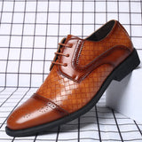 Hnzxzm Men's Splicing Brogue Shoes Woven Grain Leather Dress Shoes Men Lace-Up Wedding Party Shoes Mens Business Office Oxfords Flats