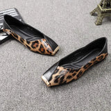 Hnzxzm New Shallow Soft Sole Leather Sandals Shoes Women's Flats Square Metal Head Personality Leopard Print Mary Jane Ballet Zapato