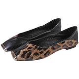 Hnzxzm New Shallow Soft Sole Leather Sandals Shoes Women's Flats Square Metal Head Personality Leopard Print Mary Jane Ballet Zapato