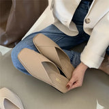 Hnzxzm Fashion Slip on Mules Big Size 43 Flat Slippers Summer Women Flat Casual Outdoor Square Toe Shoes Ladies Slippers