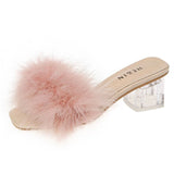 Hnzxzm Fashion Slippers Women's Summer New Open Toe Plush Fox Fur Chunky with Flip Flops Sexy Home Banquet Square Toe Simple Pumps