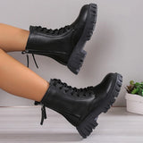 Hnzxzm 2024 Black New Women Ankle Boots Autumn Winter Platform Lace Up Ladies Punk Boots Thick Sole Zipper Combat Booties Female