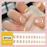 Hnzxzm 24pcs Lemon Short Wear Tips Nail False Patch Press on Nails Supplies for Professionals Artifical Fake Nails Faux Ongles Uñas