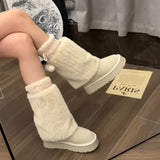 Hnzxzm Winter Keep Warm Plush Women Snow Boots Fashion Comfort Platform Flats Non Slip Shoes Women's Mid Calf Booties