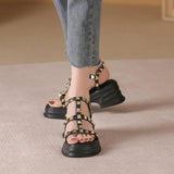 Hnzxzm New Summer Thick Bottom Willow Ingot Open Toe Height Increasing Soft Bottom Roman Sandals