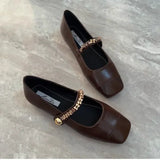 Hnzxzm 2024 Spring Brown Single Shoes Simple Style New Flat French Beautiful Elegant Women Square Head  Women's Shoes