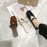 Hnzxzm Slides Job Summer White Shoes for Women 2023 Low Heel Sandals Leather Mules Woman Slippers Y on Offer Luxury 39 Promotion W Shoe