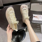 Hnzxzm Shoes for Women Off White Clear Woman Footwear Transparent Lace Up Flat Fashion A Vulcanized Shoe Walking Original on Offer