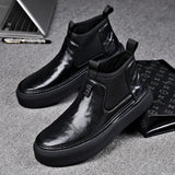 Hnzxzm New Designer Cow Leather Ankle Boots Men Fashion Casual Soft Sole Ankle Boots Male Solid Color Black Winter Warm Cotton Shoes