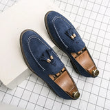 Hnzxzm Fashion Brand Men's Tassel Suede Slip-on Leather Driving Shoes Designer Mens Moccasins Retro Pointed Banquet Social Shoes Male