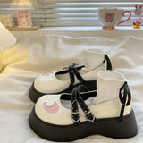 Hnzxzm Gothic Women's Shoes Japanese Style Lolita Kawaii Female Footwear Cute Round Toe Leather Mary Jane Cheap Cotton Original Light A