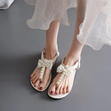 Hnzxzm Footwear Beige Summer No Heel Diamond Women's Shoes Flat Rubber Sandals for Woman Flip-flops Bow Rhinestones Asian Size H F