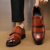 Hnzxzm Fashion Brand New Designer British Monk Strap Leather Shoes Flat for Men Low Cut Dress Formal Wedding Prom Oxford Zapatos Hombre