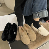 Hnzxzm 2024 New Autumn Winter Women Casual Flats Women's Moccasins Soft Loafers Fashion Comfort Warm Plush Slip on Female Cotton Shoes