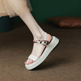 Hnzxzm Footwear Wedge Platform Waterproof Summer One Word Sandals for Women Beige Ladies Shoes Office Work with Medium Heels Sale