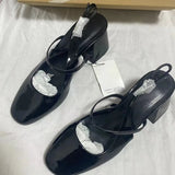 Hnzxzm Chunky High Heels Sandals for Woman Round Toe Patent Leather Summer Slingbacks 2024 Fashion Shallow Ladies Mary Janes Shoes