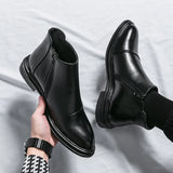 Hnzxzm 2024 Men's Shoes UK Spring and Autumn Fashion Zipper Martin Boots High Top Pointed Leather Shoes Men's Motorcycle Boots