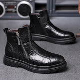 Hnzxzm Male Luxury Quality Toe Ankle Boots Mens Zipper Platform Motorcycle Boots Genuine Leather Short Boots Fashion Streetwear