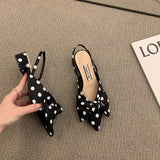 Hnzxzm Women's Sandals Summer 2024 Pointed Low Heels Bow-knot Sandalias Fashion Baotou Strap Elegant Female Shoes Chaussure Femme