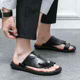 Hnzxzm Fashion Men Slippers Soft Sandals Men outdoor leather Flip Flops Slides Non-slip breathable Summer man Beach Sandals Men Shoes