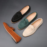 Hnzxzm Fashion Men's Casual Shoes Cow Suede Genuine Leather Men British Style Bowknot Loafers Mens Slip-on Outdoor Driving Flats New