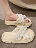 Hnzxzm 2024 New Fairy Style Platform Dissolved Shoes Female Seaside Beach Slippers Ins Pearl Sandals Women's Summer Outer Wear Shoes