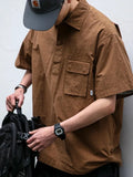 Hnzxzm  Techwear Cargo Shirts Men Short Sleeve Top Men's Clothing Casual Darkwear Summer Japanese Streetwear Hip Hop Harajuku