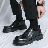 Hnzxzm Men Casual Large Toe Original Black Platform Business Thick Bottom Dress Shoes Men Gentleman Outdoor Patent Leather Safety Shoes