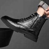 Hnzxzm Black High-top English Style Men's Shoes Cow Leather Winter Designer Platform Boots for Men Fashion Casual Ankle Botines Hombre