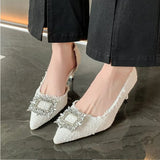 Hnzxzm White Design Rhinestones Women Pumps Spring Fashion Pointed Toe Female Shallow High Heel Elegant Women's Work Dress Shoes