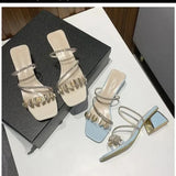 Hnzxzm Women Fashion Rhinestone High Heel Sandals Summer Ladies Sexy Sandals Female Leather Sandals Plus Size 34-40